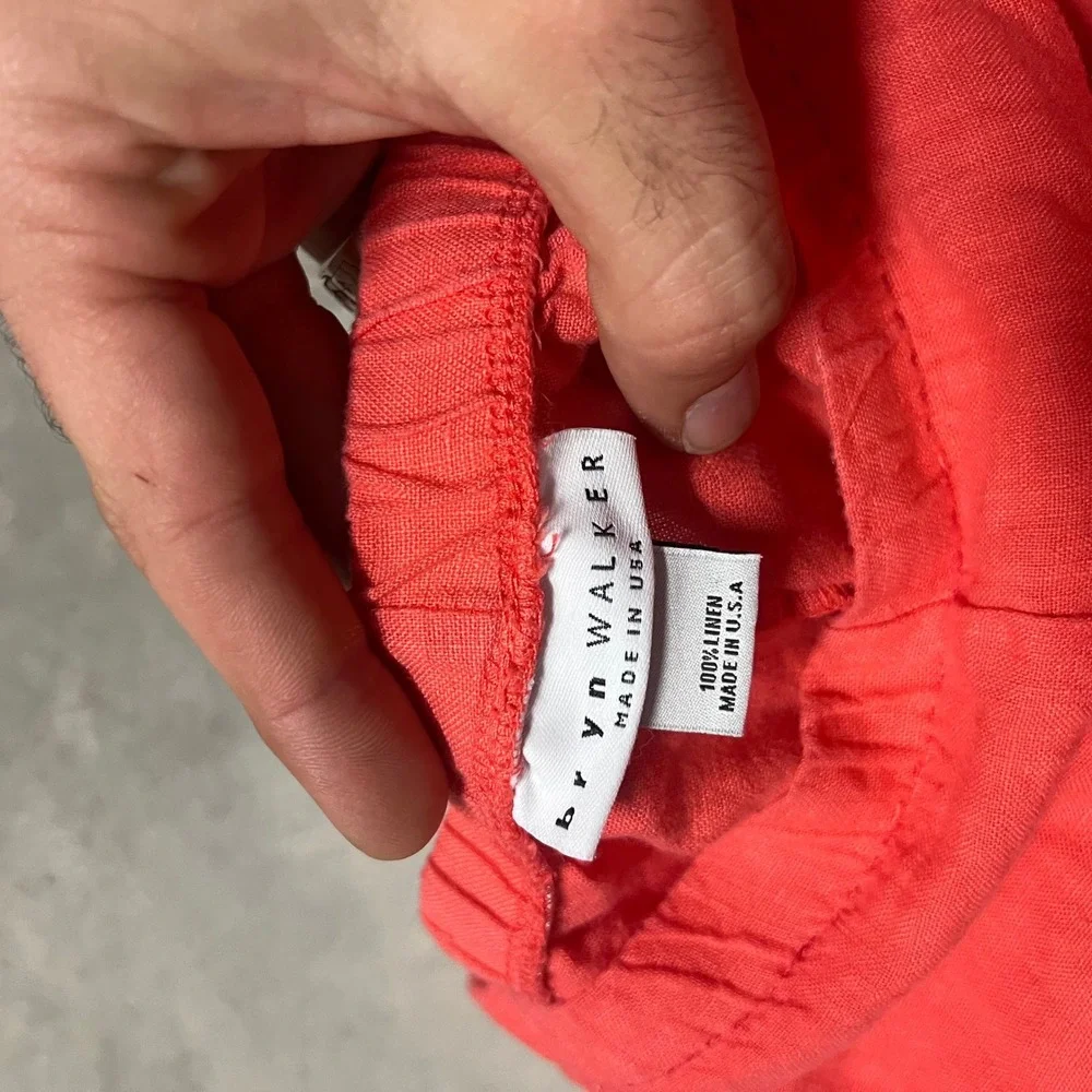 Bryn Walker Womens Medium Coral Red 100% Linen Wide Leg Elastic Waist Pants USA